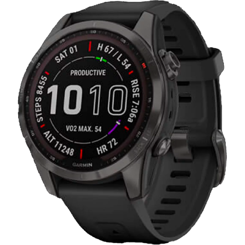 Garmin Fenix 7S Sapphire Solar 42mm Carbon Gray DLC Titanium with Black Band (010-02539-24)