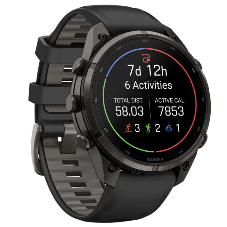 Garmin Fenix 9 Pro 47mm LTE AMOLED Sapphire Carbon Gray DLC Titanium with Black/Pebble Gray Silicone Band (010-04336-10/11)