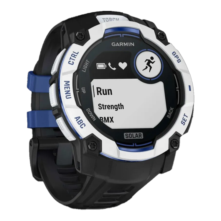 Garmin Instinct 3 50mm Solar Whitestone with Black/Bolt Blue Band (010-02935-03)