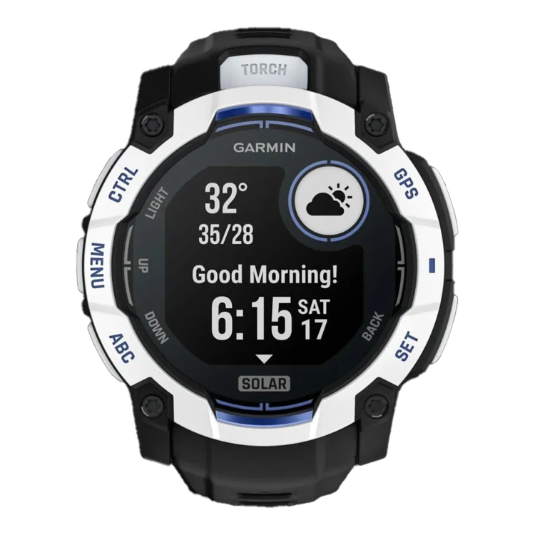 Garmin Instinct 3 50mm Solar Whitestone with Black/Bolt Blue Band (010-02935-03)