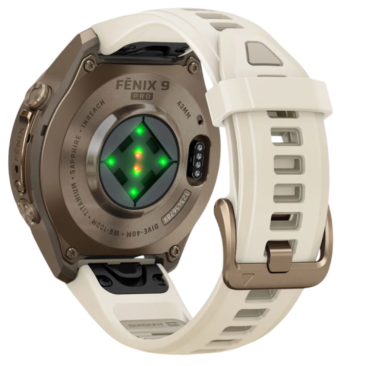 Garmin Fenix 9 Pro 43mm LTE AMOLED Sapphire Autumn Gold Titanium with Cream/French Gray Silicone Band (010-04335-20/21)