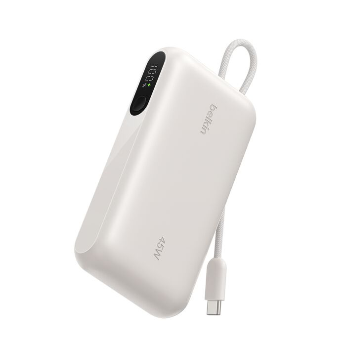 Зарядний пристрій Power Bank Belkin 10000мАh, 45W, з інтегрованим кабелем USB-C (Sand) (BPB029HQSA)