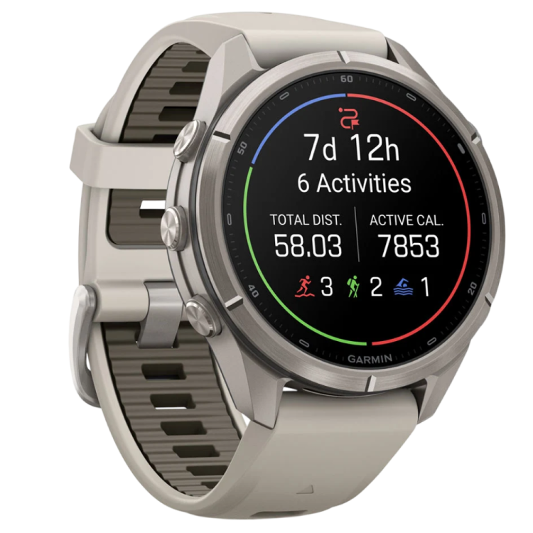 Garmin Fenix 9 Pro 43mm LTE AMOLED Sapphire Titanium with Fog Gray/Dark Sandstone Silicone Band (010-04335-80/81)