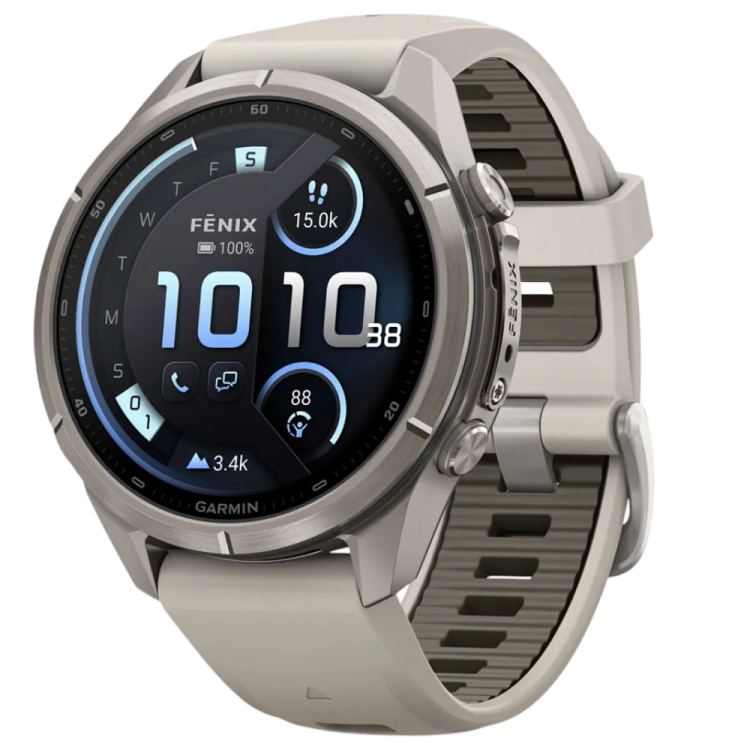 Garmin Fenix 9 Pro 43mm LTE AMOLED Sapphire Titanium with Fog Gray/Dark Sandstone Silicone Band (010-04335-80/81)