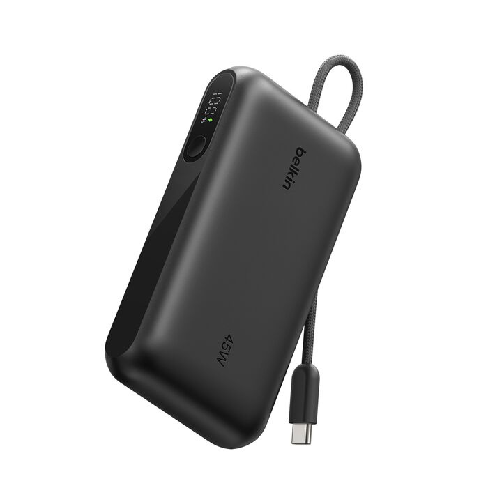 Зарядний пристрій Power Bank Belkin 10000мАh, 45W, з інтегрованим кабелем USB-C (Black) (BPB029HQBK)