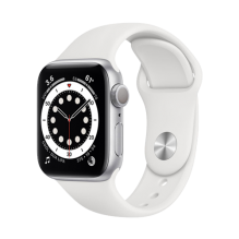 Apple Watch Series 6 44mm GPS + LTE Silver Aluminum Case with White Sport Band (M07F3) 