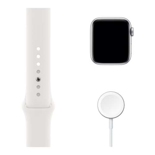 Apple Watch Series 6 44mm GPS + LTE Silver Aluminum Case with White Sport Band (M07F3) 