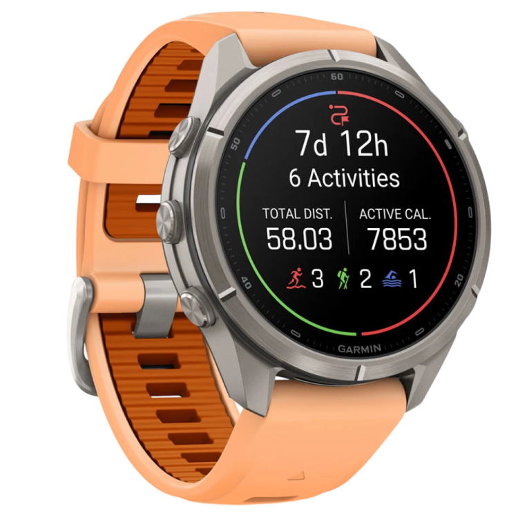Garmin Fenix 9 Pro 43mm LTE AMOLED Sapphire Titanium with Shell Pink/Autumn Orange Silicone Band (010-04335-00/01)
