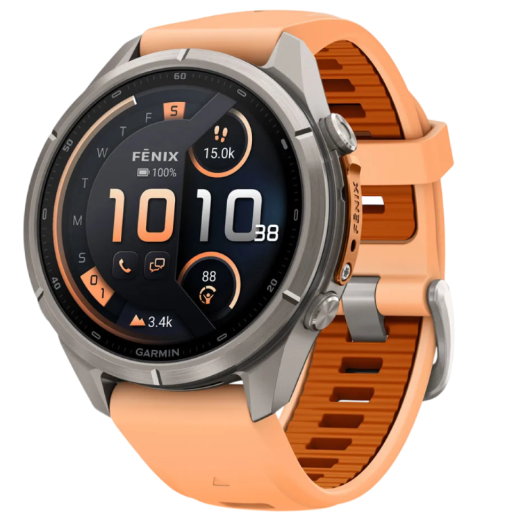 Garmin Fenix 9 Pro 43mm LTE AMOLED Sapphire Titanium with Shell Pink/Autumn Orange Silicone Band (010-04335-00/01)