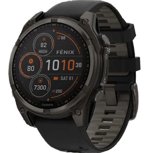 Garmin Fenix 8 51mm Solar Sapphire Carbon Gray DLC Titanium with Black/Pebble Gray Silicone Band (010-02907-10/11)