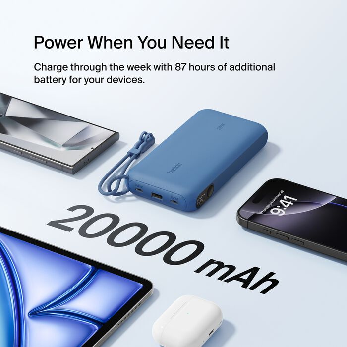Зарядний пристрій Power Bank Belkin 20000мАh, 20W, with Display (Blue) (BPB028HQBL)