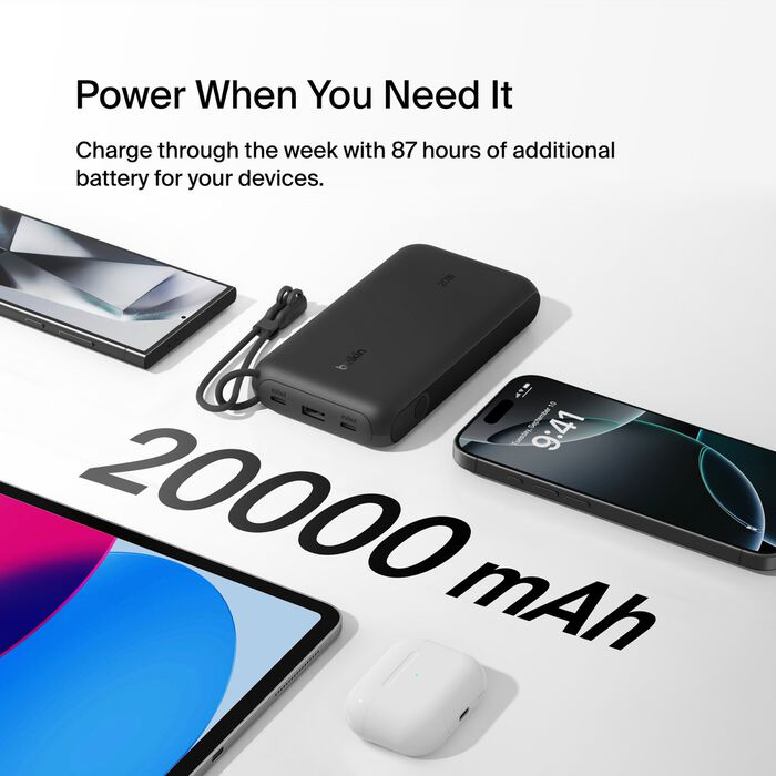 Зарядний пристрій Power Bank Belkin 20000мАh, 20W, with Display (Black) (BPB028HQBK)