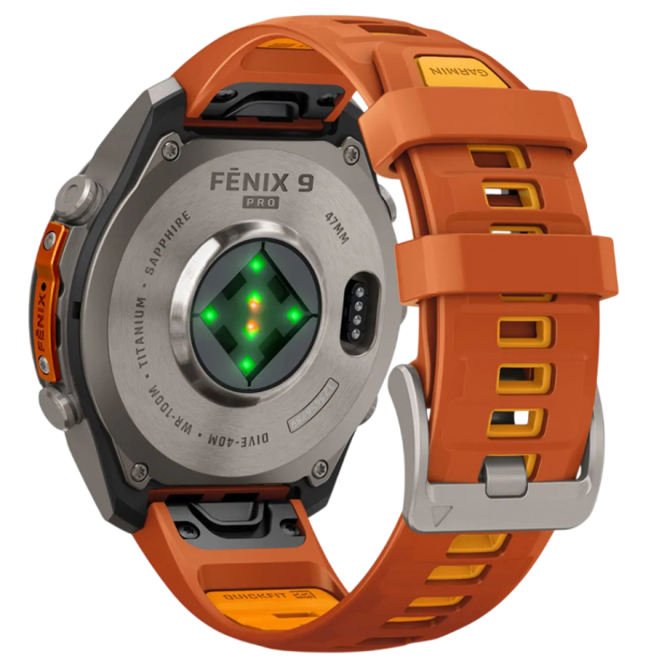 Garmin Fenix 9 Pro 47mm LTE AMOLED Sapphire Titanium with Autumn Orange/Spark Orange Silicone Band (010-04336-00/01)