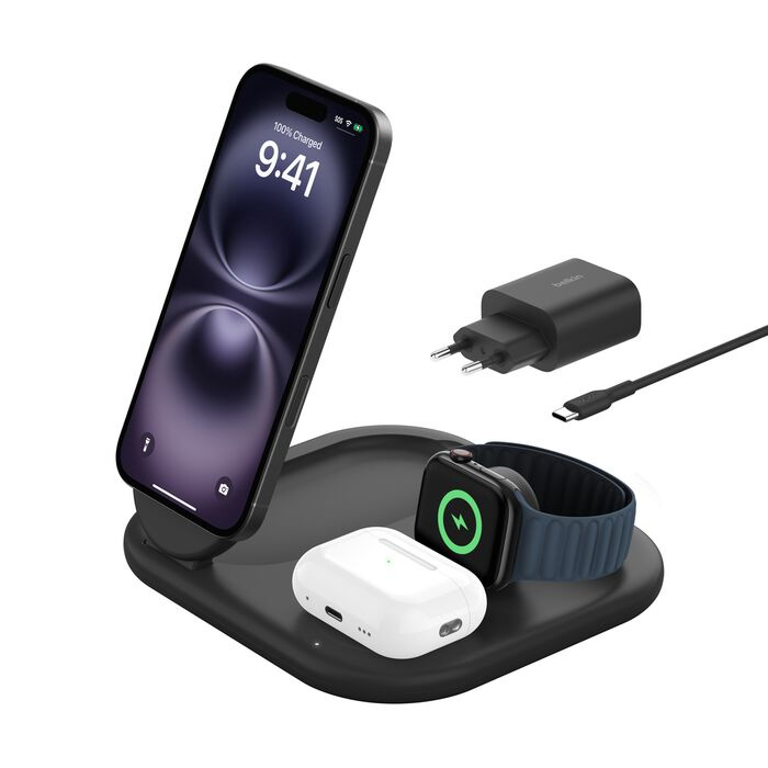 Безпровідна зарядка Belkin 3в1 Magnetic Foldable iPhone/Watch/AirPods, Qi2 15Вт Black (WIZ029vfBK) Безпровідна зарядка Belkin 3в1 Magnetic Foldable iPhone/Watch/AirPods, Qi2 15Вт Black (WIZ029vfBK)