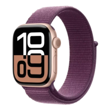Apple Watch Series 10 42mm Rose Gold Aluminum Case with Plum Sport Loop (MWWK3)
