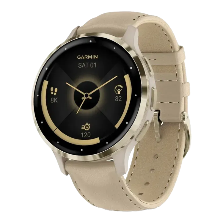 Garmin Venu 4 41mm Lunar Gold with Bone Silicone Band and Light Sand Leather Band (010-03013-03)
