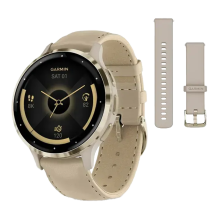 Garmin Venu 4 41mm Lunar Gold with Bone Silicone Band and Light Sand Leather Band (010-03013-03)