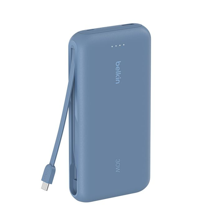 Зарядний пристрій Power Bank Belkin 20000мАh, 30W, вбудований кабель USB-C (Blue) (BPB024HQBL)