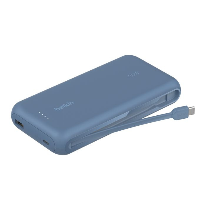 Зарядний пристрій Power Bank Belkin 20000мАh, 30W, вбудований кабель USB-C (Blue) (BPB024HQBL)