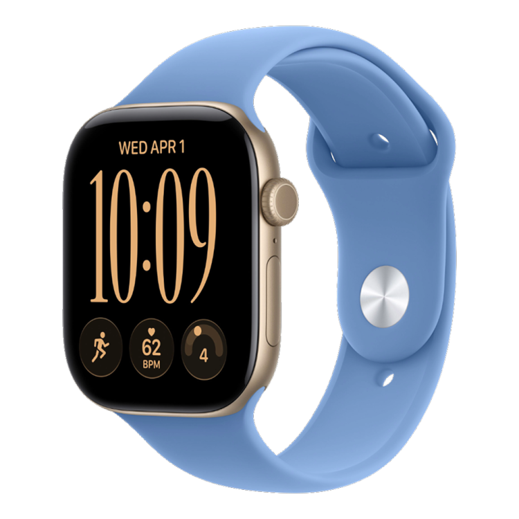 Apple Watch Series 12 GPS 46mm Light Gold Aluminum Case with Wildflower Blue Sport Band - M/L