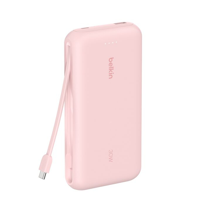 Зарядний пристрій Power Bank Belkin 20000мАh, 30W, вбудований кабель USB-C (Pink) (BPB024HQPK)