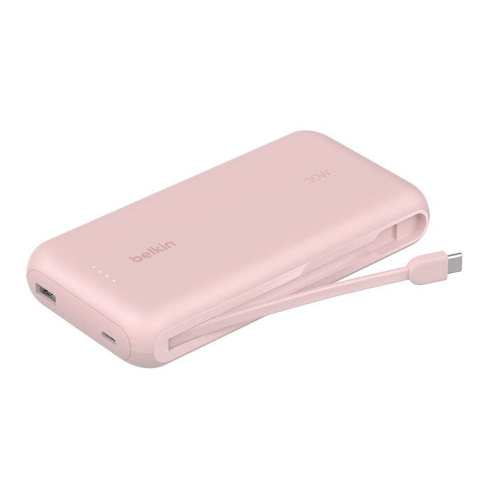 Зарядний пристрій Power Bank Belkin 20000мАh, 30W, вбудований кабель USB-C (Pink) (BPB024HQPK)