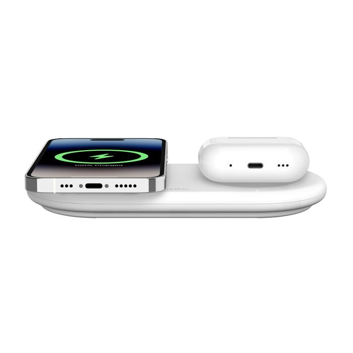 Безпровідна зарядка Belkin 2в1 15Вт Pad Qi2 White (WIZ021VFWH)