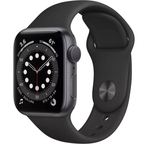 Apple Watch Series 6 44mm Space Gray Aluminum Case with Black Sport Band (M00H3) бу