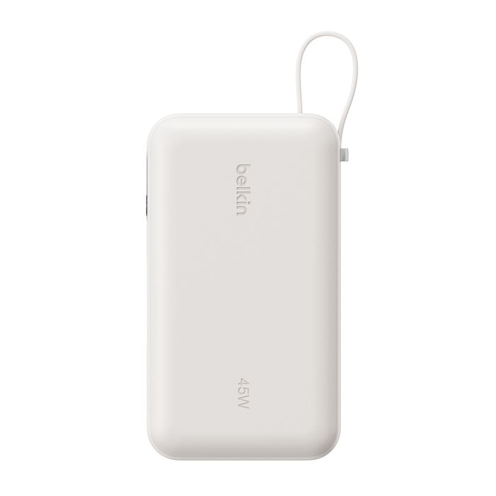 Зарядний пристрій Power Bank Belkin 20000мАh, 45W, з інтегрованим кабелем USB-C (Sand) (BPB030HQSA) Зарядний пристрій Power Bank Belkin 20000мАh, 45W, з інтегрованим кабелем USB-C (Sand) (BPB030HQSA)