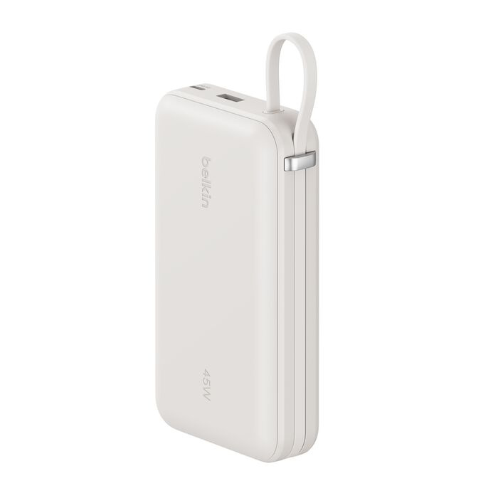 Зарядний пристрій Power Bank Belkin 20000мАh, 45W, з інтегрованим кабелем USB-C (Sand) (BPB030HQSA)