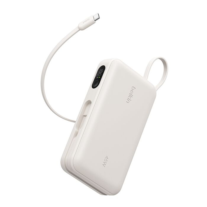 Зарядний пристрій Power Bank Belkin 20000мАh, 45W, з інтегрованим кабелем USB-C (Sand) (BPB030HQSA) Зарядний пристрій Power Bank Belkin 20000мАh, 45W, з інтегрованим кабелем USB-C (Sand) (BPB030HQSA)
