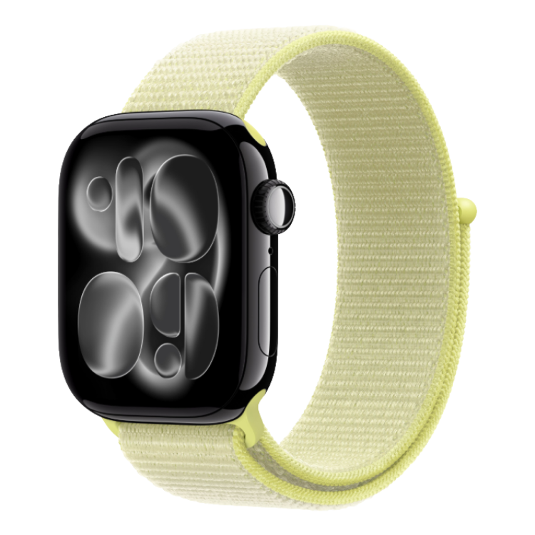 Apple Watch Series 11 GPS, 42mm Jet Black Aluminum Case with Neon Yellow Sport Loop