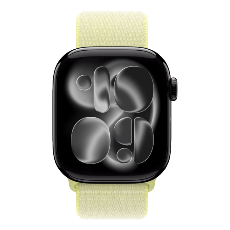Apple Watch Series 11 GPS, 42mm Jet Black Aluminum Case with Neon Yellow Sport Loop