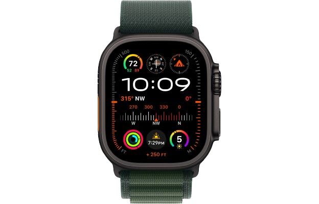 Apple Watch Ultra 2 49mm Black Titanium Case with Dark Green Alpine Loop (Medium) 2024 (MX4R3)