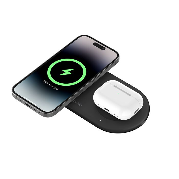 Беспроводная зарядка Belkin 2в1 15Вт Pad Qi2 Black (WIZ021VFBK)
