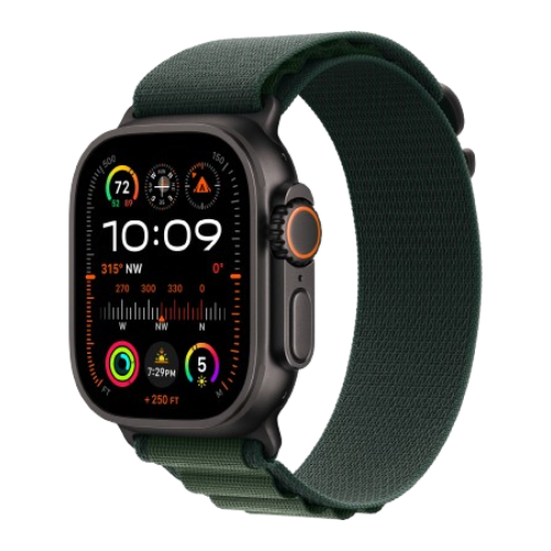 Apple Watch Ultra 2 49mm Black Titanium Case with Dark Green Alpine Loop (Large) 2024 (MX4T3)