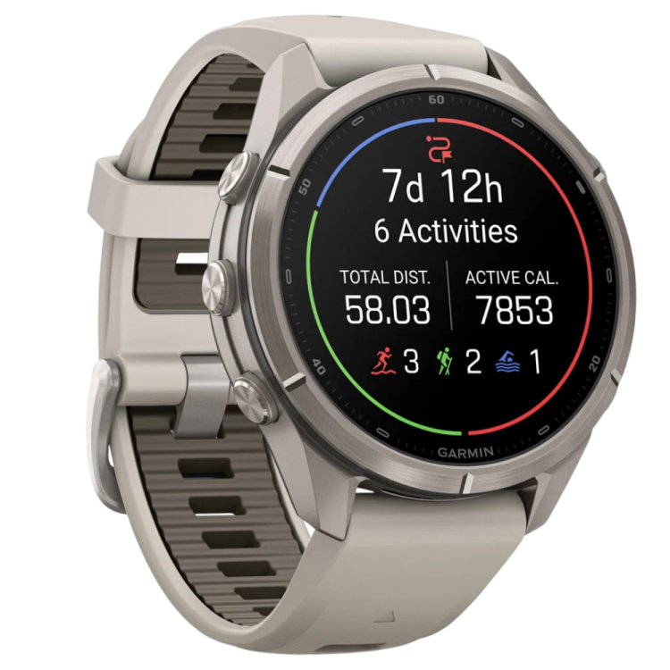 Garmin Fenix 9 Pro 43mm AMOLED Sapphire Titanium with Fog Gray/Dark Sandstone Silicone Band (010-04335-85/86)