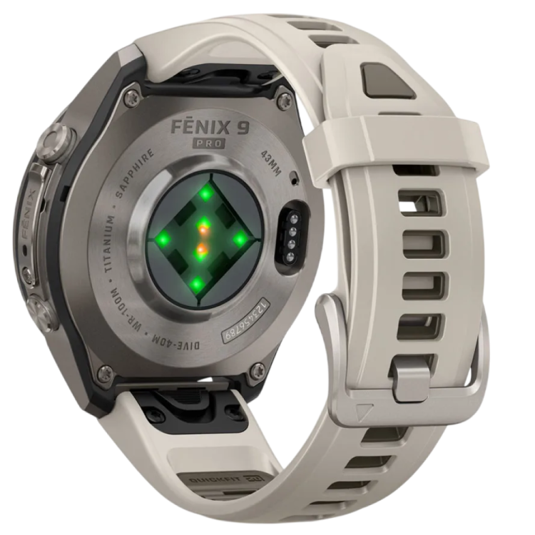 Garmin Fenix 9 Pro 43mm AMOLED Sapphire Titanium with Fog Gray/Dark Sandstone Silicone Band (010-04335-85/86)