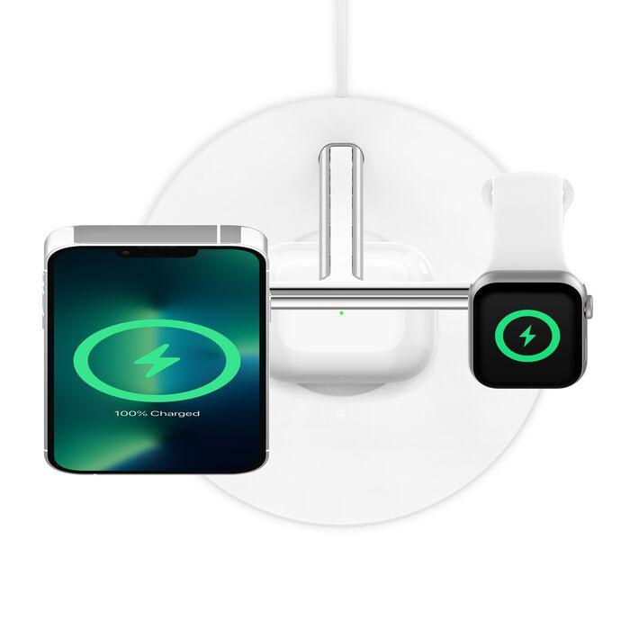 Безпровідна зарядка Belkin 3-in-1 Wireless Charger with MagSafe 15W White (WIZ017VFWH)