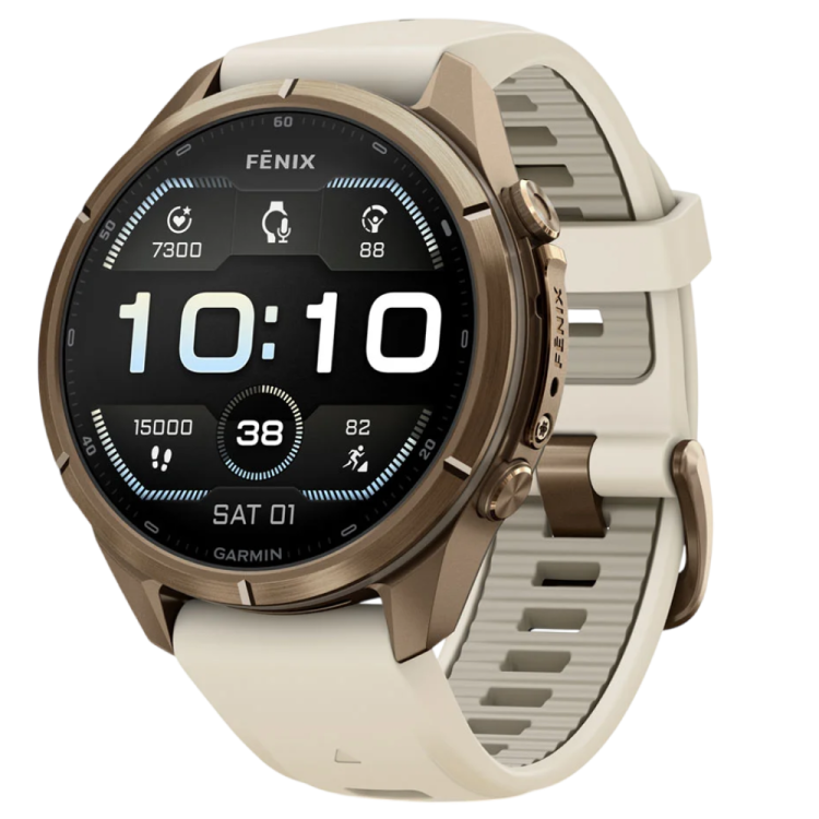 Garmin Fenix 9 Pro 43mm AMOLED Sapphire Autumn Gold Titanium with Cream/French Gray Silicone Band (010-04335-25/26)