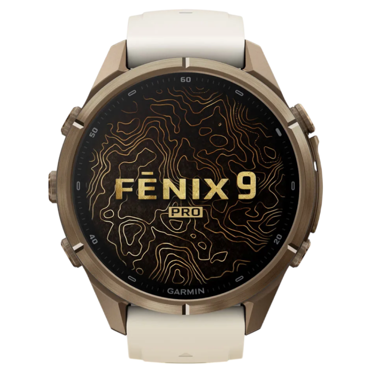 Garmin Fenix 9 Pro 43mm AMOLED Sapphire Autumn Gold Titanium with Cream/French Gray Silicone Band (010-04335-25/26)