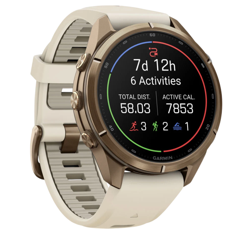 Garmin Fenix 9 Pro 43mm AMOLED Sapphire Autumn Gold Titanium with Cream/French Gray Silicone Band (010-04335-25/26)
