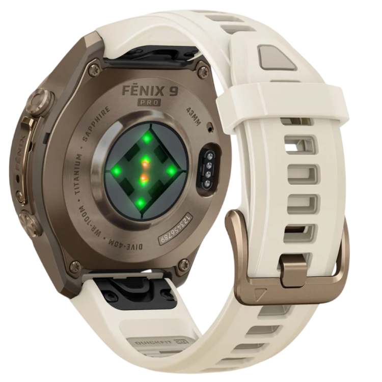 Garmin Fenix 9 Pro 43mm AMOLED Sapphire Autumn Gold Titanium with Cream/French Gray Silicone Band (010-04335-25/26)