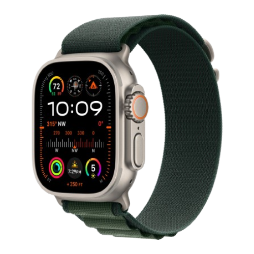 Apple Watch Ultra 2 49mm Natural Titanium Case with Dark Green Alpine Loop (Large) 2024 (MXMW3)