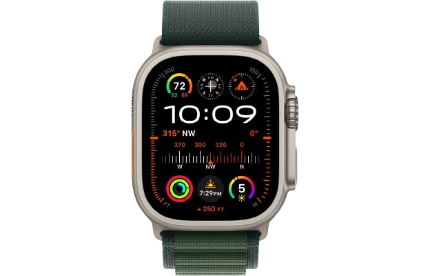 Apple Watch Ultra 2 49mm Natural Titanium Case with Dark Green Alpine Loop (Large) 2024 (MXMW3)