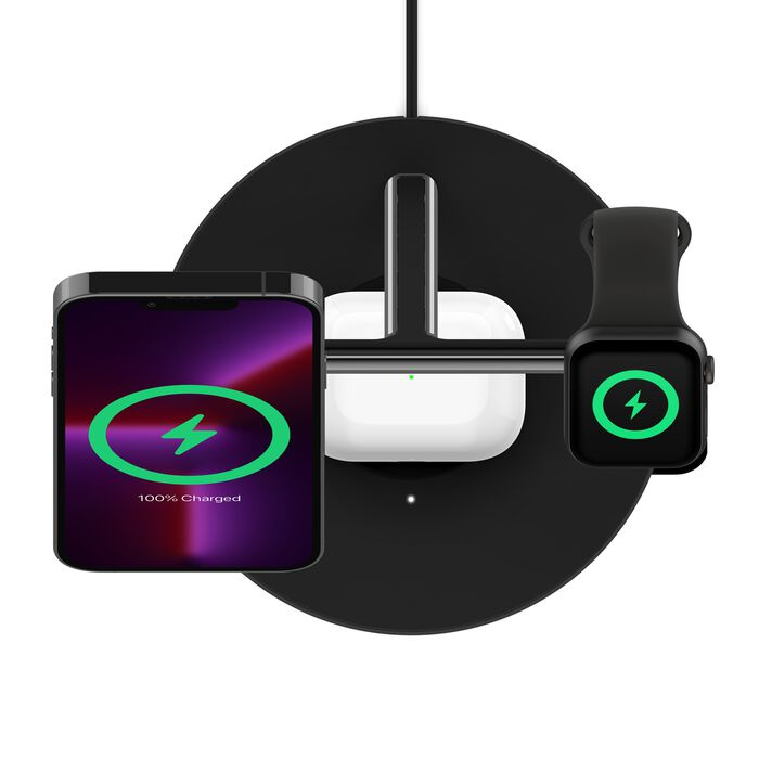 Безпровідна зарядка Belkin 3-in-1 Wireless Charger with MagSafe 15W Black (WIZ017VFBK)