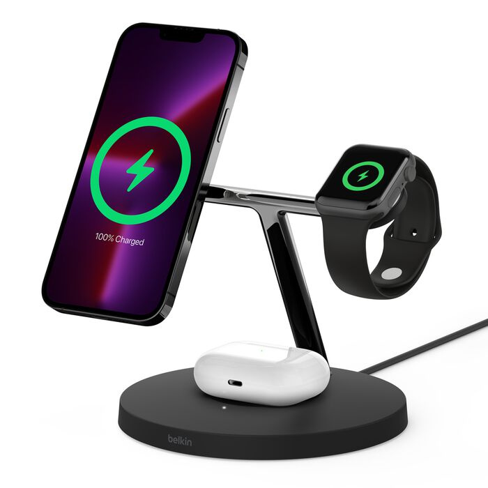 Безпровідна зарядка Belkin 3-in-1 Wireless Charger with MagSafe 15W Black (WIZ017VFBK)
