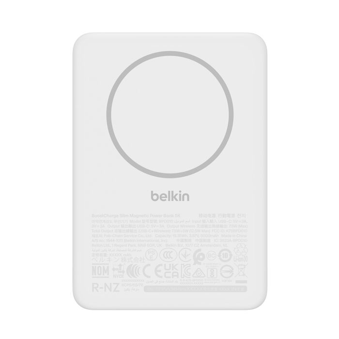 Зарядний пристрій Power Bank Belkin 5000мАh, 15W/Qi2 7.5W, Slim Magnetic (White) (BPD010HQWH)