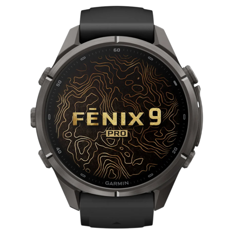 Garmin Fenix 9 Pro 43mm AMOLED Sapphire Carbon Gray DLC Titanium with Black/Pebble Gray Silicone Band (010-04335-15/16)