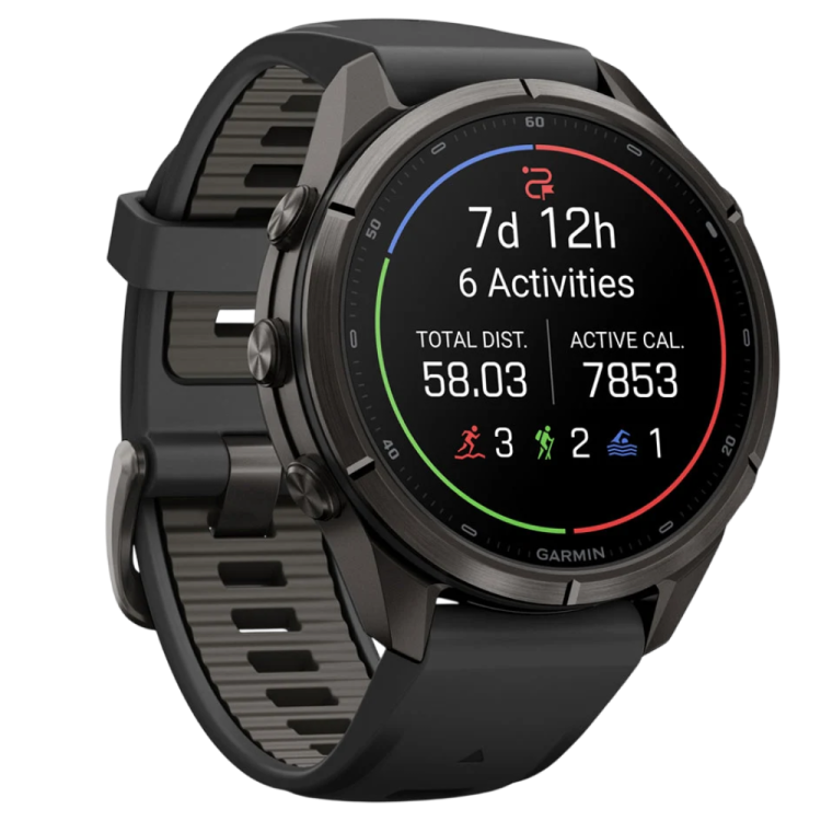 Garmin Fenix 9 Pro 43mm AMOLED Sapphire Carbon Gray DLC Titanium with Black/Pebble Gray Silicone Band (010-04335-15/16)